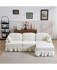 Streamdale Furniture 103'' Modern Ruffled Pleated Skirt L-Shaped Chenille Cloud Sofa with Ottoman