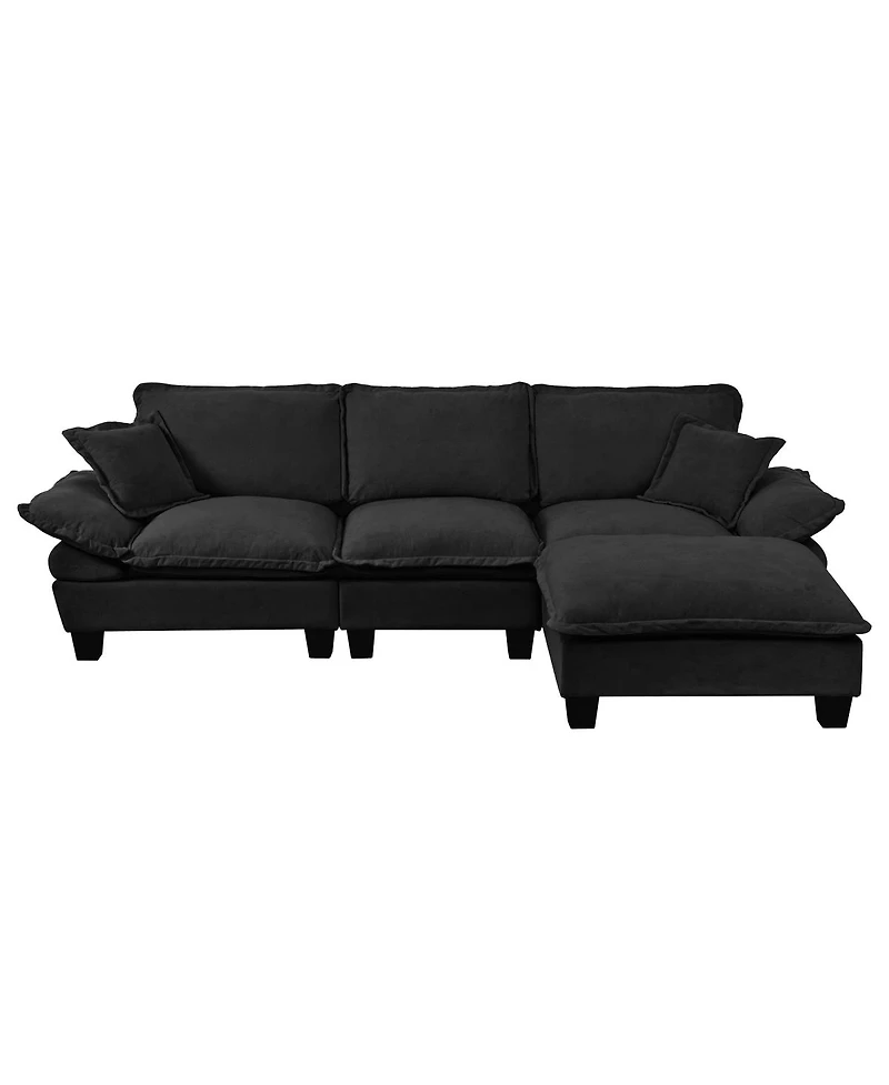 Streamdale Furniture Modular L-Shape Cloud Sectional Sofa with Ottoman and Pillows