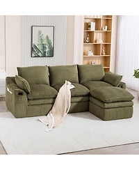 Streamdale Furniture L-Shaped Modular Corduroy Sectional Sofa with Movable Footstool and Pillows