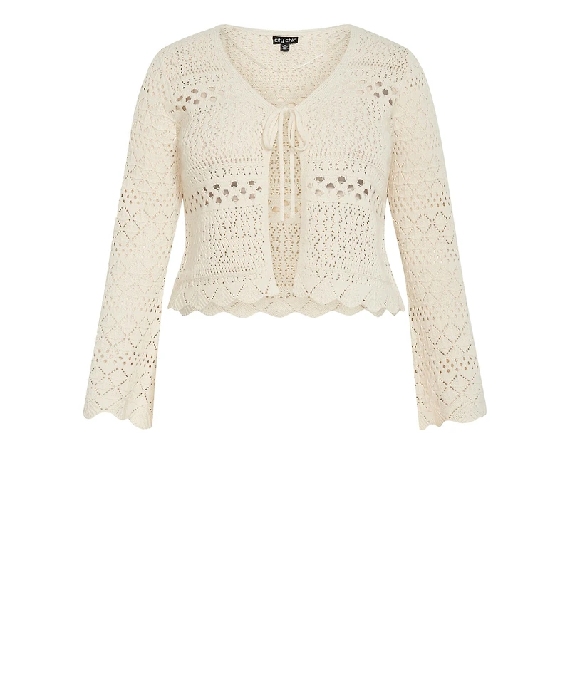City Chic Women's Crochet Love Tie Front Top