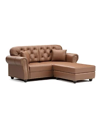 Streamdale Furniture 63" Faux Leather Chesterfield Sofa with Nailhead Trim and 2 Pillows