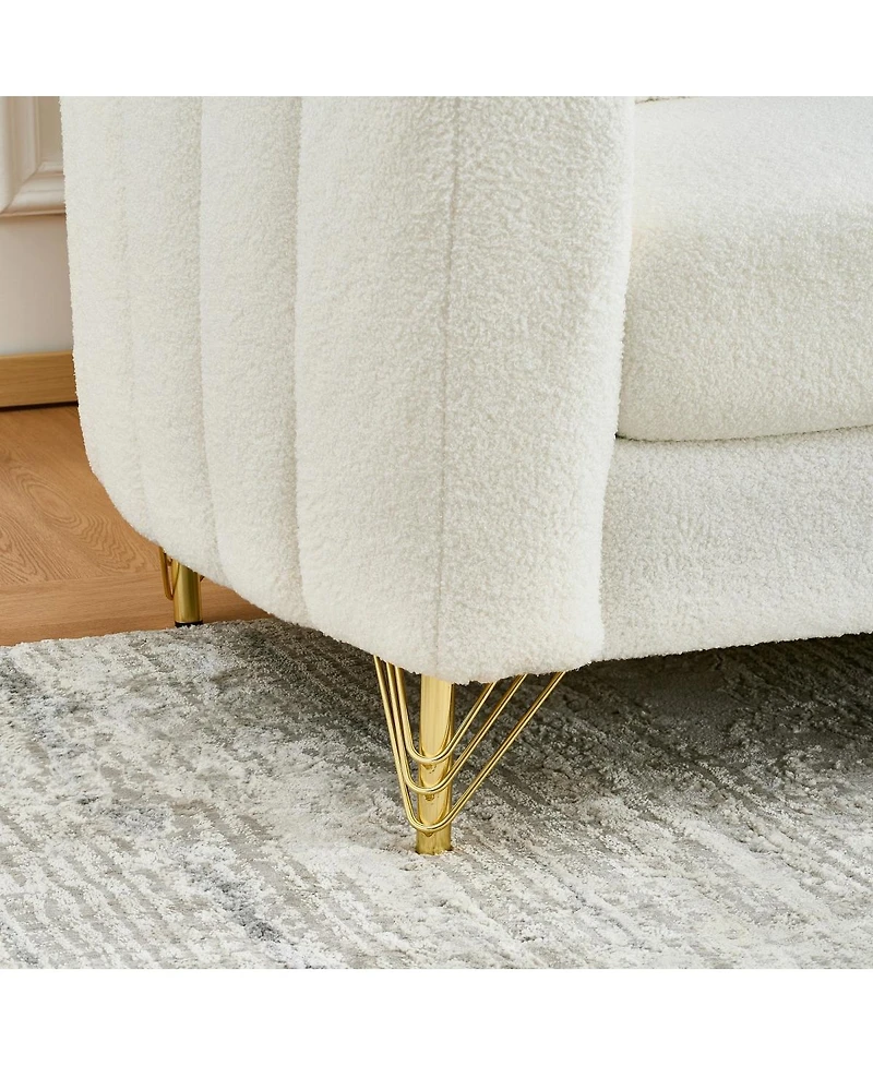 Streamdale Furniture Oversized Chenille 3-Seater Sofa with Gold Metal Legs