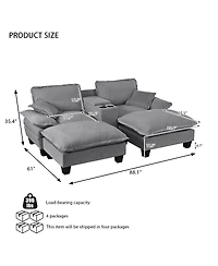 Streamdale Furniture Modular Cloud Couch with Storage, Usb, 2 Ottomans and Pillows