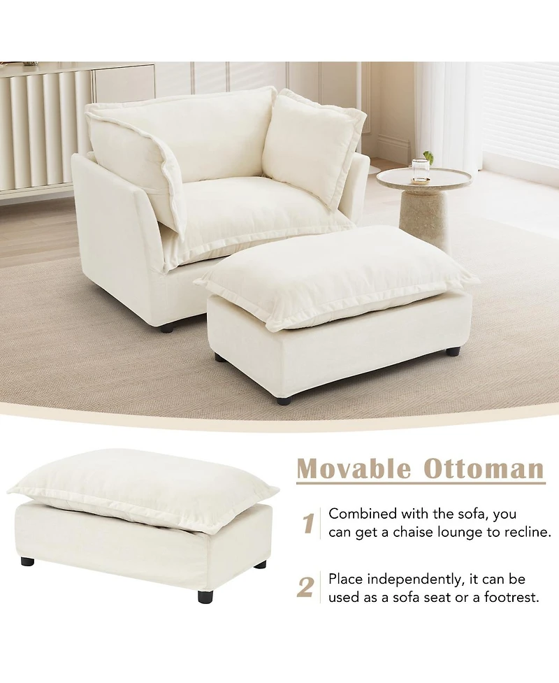 Streamdale Furniture Modern Armchair Sofa with Movable Ottoman and Soft Pillows