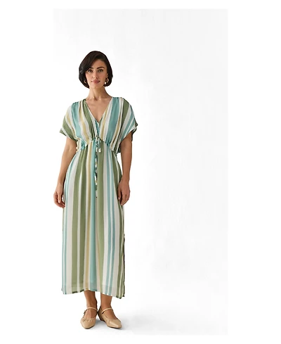 Reistor Women's Striped Drawstring Waist Maxi Dress