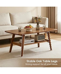 Streamdale Furniture Mid-Century Modern Solid Oak 2-Tier Coffee Table with Storage Shelf