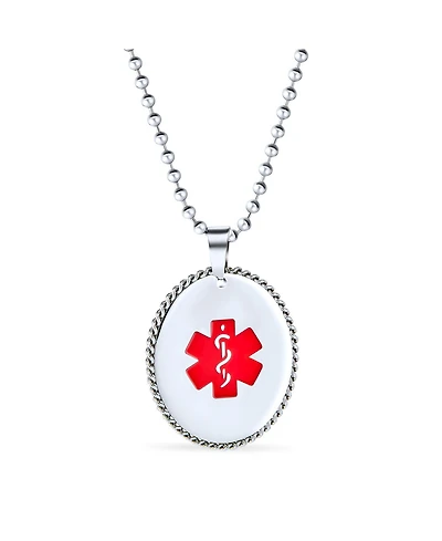 Bling Jewelry Medical Id Dog Tag Blank Pendant Necklace Oval Rope Edge