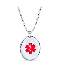Bling Jewelry Medical Id Dog Tag Blank Pendant Necklace Oval Rope Edge