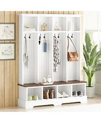 Streamdale Furniture Farmhouse 3-in-1 Hall Tree with Bench, 8 Hooks, and Shoe Storage