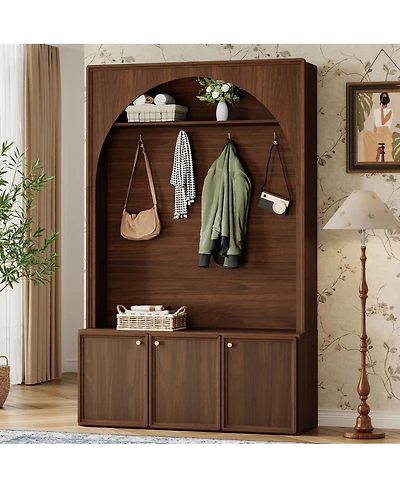 Streamdale Furniture Farmhouse Arched Hall Tree with Storage Bench and 4 Hooks