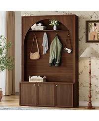 Streamdale Furniture Farmhouse Arched Hall Tree with Storage Bench and 4 Hooks