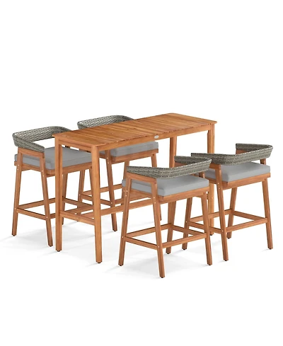 Slickblue Outdoor Counter Height Bar Set 5 Piece with Cushioned Stools