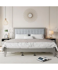 Streamdale Furniture Solid Wood Platform Upholstered Headboard California Bed