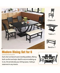 Streamdale Furniture 6 Piece Wood Half Round Dining Table Set with Bench and 4 Chairs