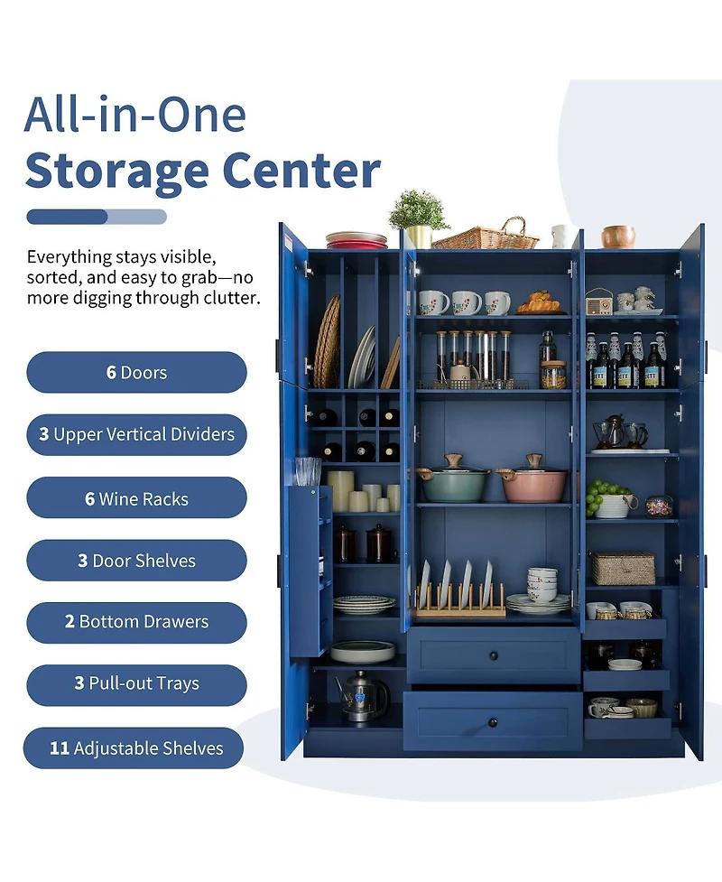 Streamdale Furniture Modern 6-Door Kitchen Pantry Cabinet with Drawers and Wine Rack