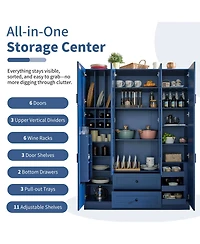 Streamdale Furniture Modern 6-Door Kitchen Pantry Cabinet with Drawers and Wine Rack