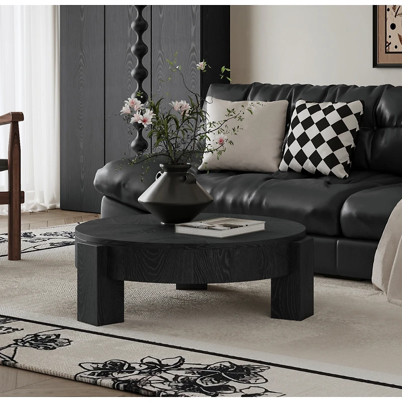 Streamdale Furniture 33'' Round Coffee Table with Hidden Storage, Wabi-Sabi Wood Accent Table