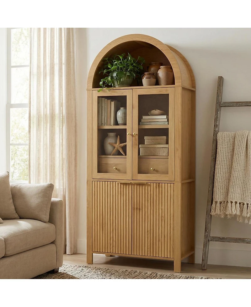 Streamdale Furniture 71" Fluted Arched Pantry Cabinet with Adjustable Shelves and Glass Door