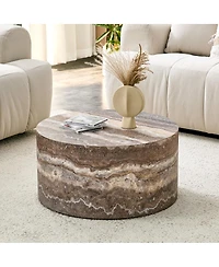 Streamdale Furniture Round Mdf Coffee Table with Cave Stone Pattern, 23.6" x 11.8