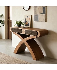 Streamdale Furniture Ashwood Veneered Cross-Leg Console Table with Two Drawers