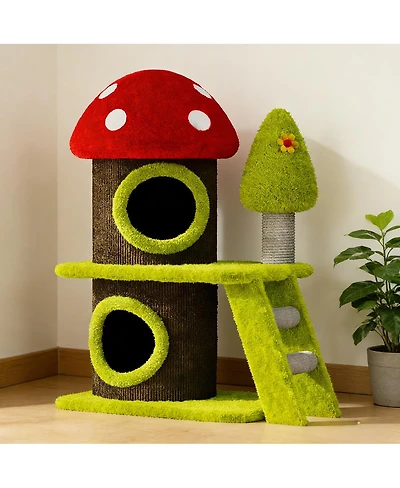 Streamdale Furniture 30.7" Mushroom-Themed Cat Tree with Sisal Scratching Posts