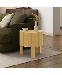 Streamdale Furniture Round Fluted Side Table with Storage, Solid Wood, 19.6