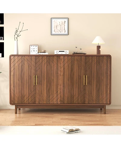 Streamdale Furniture 4-Door Carved Sideboard Buffet Cabinet with Adjustable Storage Shelves