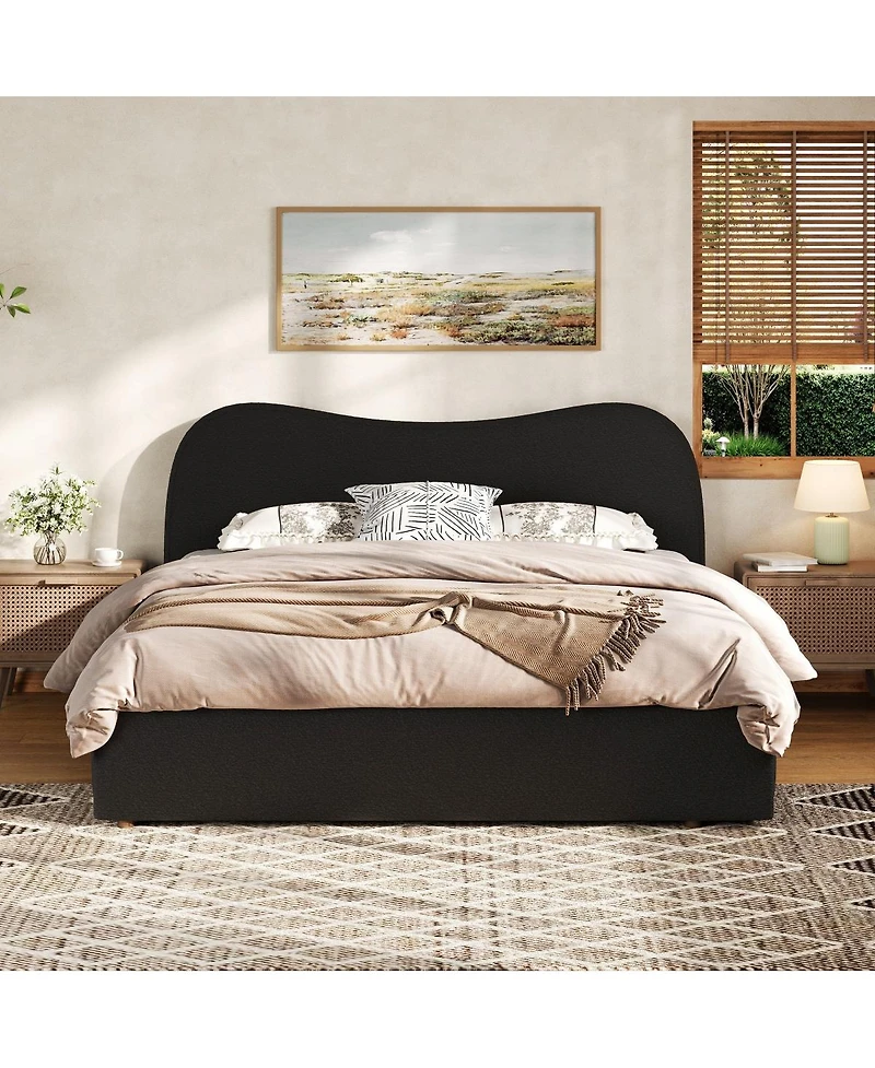 Streamdale Furniture Upholstered Platform Bed with Wooden Slats