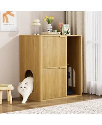 Streamdale Furniture 31.5" Light Wood Cat Litter Cabinet with Cat Tree and Storage Shelves
