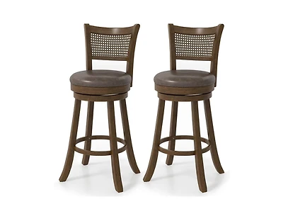 Slickblue Set of 2 Swivel Counter Height Bar Stools with Rattan Backrest and Footrest
