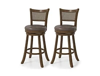 Slickblue Set of 2 Swivel Counter Height Bar Stools with Rattan Backrest and Footrest
