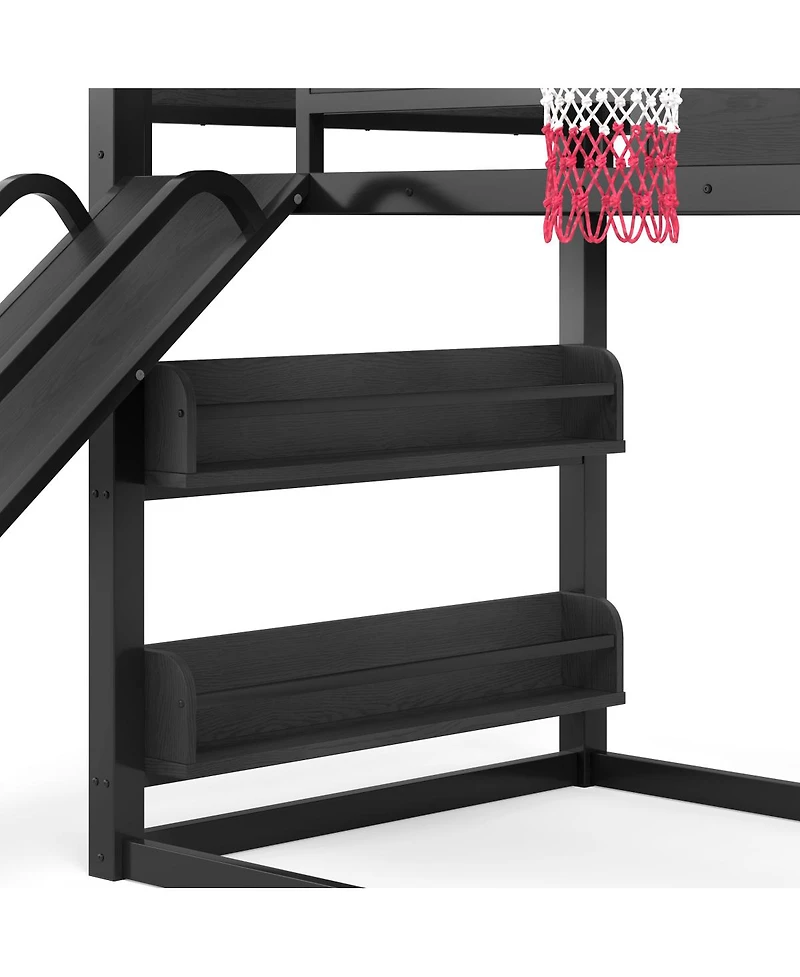 Streamdale Furniture Metal Loft Bed with Slide, Climbing Wall, and Sports Features