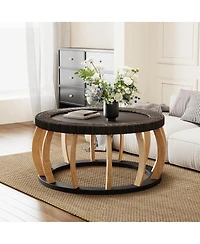 Streamdale Furniture Vintage Rattan and Solid Wood Round Coffee Table