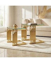 Streamdale Furniture 2-Piece Gold Tempered Glass Coffee Table Set with Stainless Steel Frame