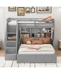 Streamdale Furniture over Full Bunk Bed with Storage Stairs, Wardrobe, Usb