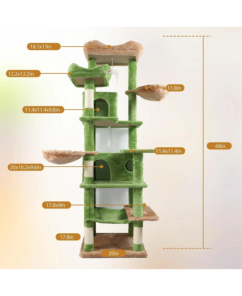 Streamdale Furniture 68 inches Cat Tree with Hammocks, Cat Cave, and Scratching Posts