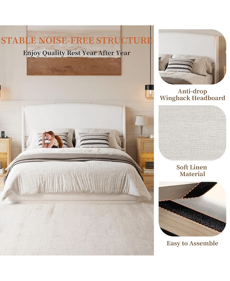 Streamdale Furniture Upholstered Wingback Platform Bed Frame