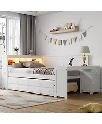 Streamdale Furniture Daybed with Storage, Trundle, Desk, Led and Charging Station