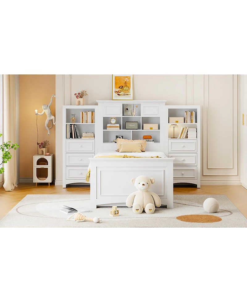 Streamdale Furniture Wood Platform Bed with Vertical Cabinet and 8 Drawers