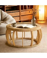 Streamdale Furniture Vintage Rattan Solid Wood Round Coffee Table