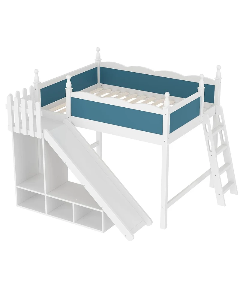 Streamdale Furniture Full Loft Bed with Storage, Wardrobe, and Slide, Solid Wood