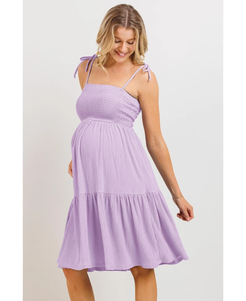 Hello Miz Maternity Tiered Smocked Sundress with Tie Straps