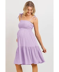 Hello Miz Maternity Tiered Smocked Sundress with Tie Straps