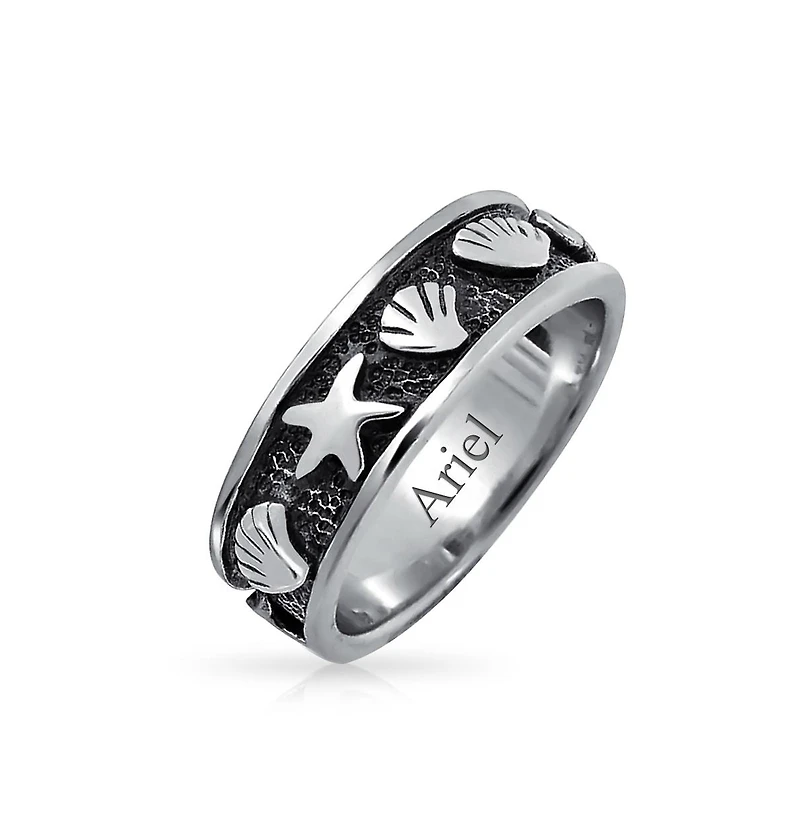 Bling Jewelry Nautical Beach Black Oxidized Starfish Clam Shell Band Ring Sterling Silver 5MM