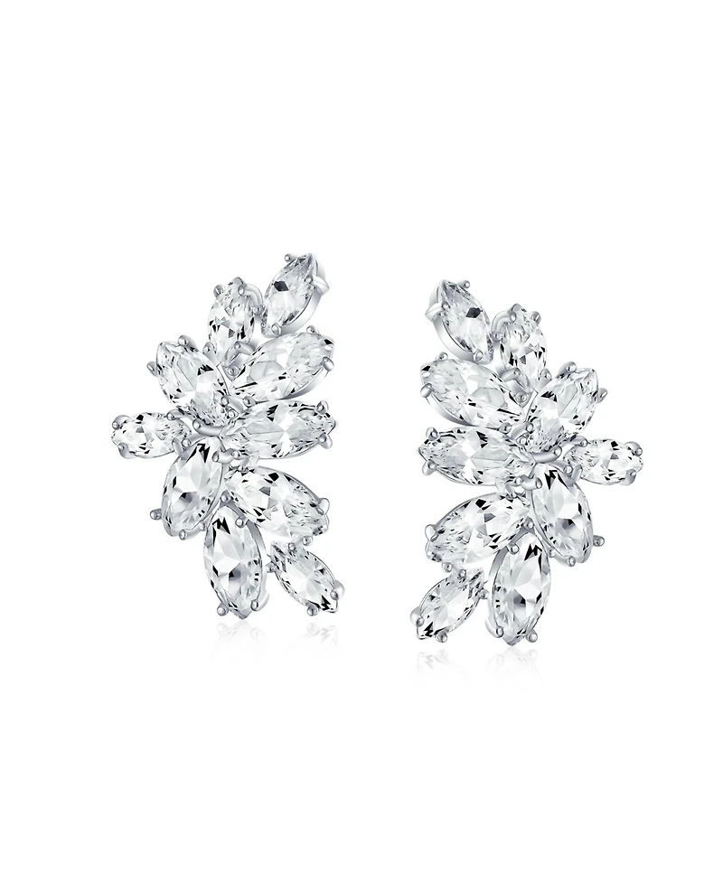 Bling Jewelry Cocktail Marquise Cubic Zirconia Cz Clusters Leaf Clip On Earrings Non Pierced Ears Silver Plated