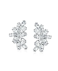 Bling Jewelry Cocktail Marquise Cubic Zirconia Cz Clusters Leaf Clip On Earrings Non Pierced Ears Silver Plated