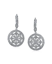 Bling Jewelry Vintage Style Bridal Round Medallion Cubic Zirconia Cz Dangle Statement Earrings Silver Plated