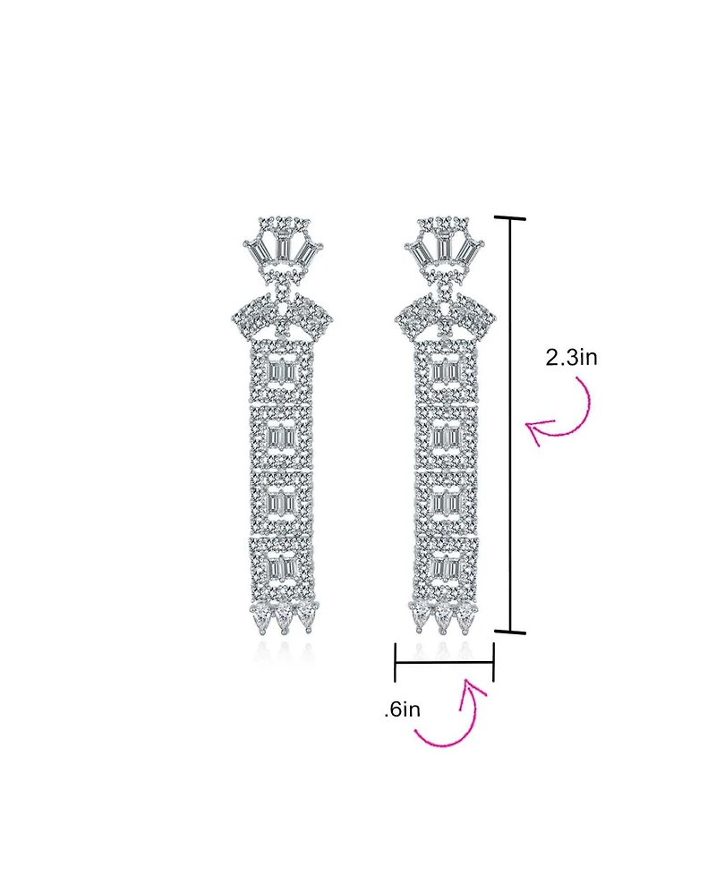 Bling Jewelry Elegant Bridal Cubic Zirconia Cz Linear Art Deco Statement Asian Motif Column Chandelier Earrings