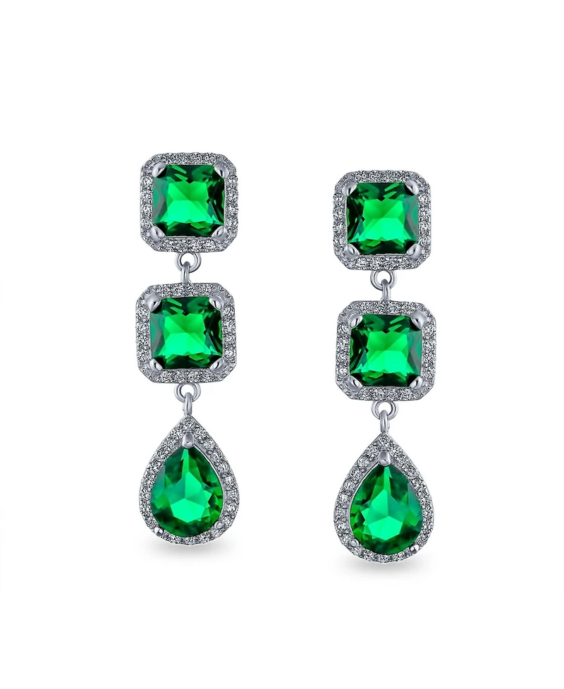 Bling Jewelry Cocktail Fashion Cubic Zirconia Halo Emerald Green Cz Large Statement Teardrop Chandelier Earrings
