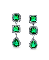 Bling Jewelry Cocktail Fashion Cubic Zirconia Halo Emerald Green Cz Large Statement Teardrop Chandelier Earrings